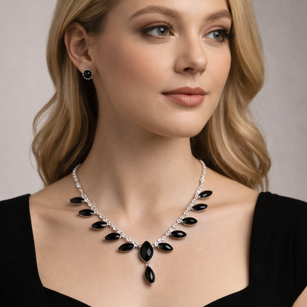 Premium Black Stone Necklace Set