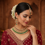 Gold Red Green Kundan Pearl Choker Set