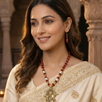 Red Kundan Krishna Temple Necklace Set