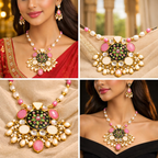 Pink Kundan Pearl Statement Necklace Set