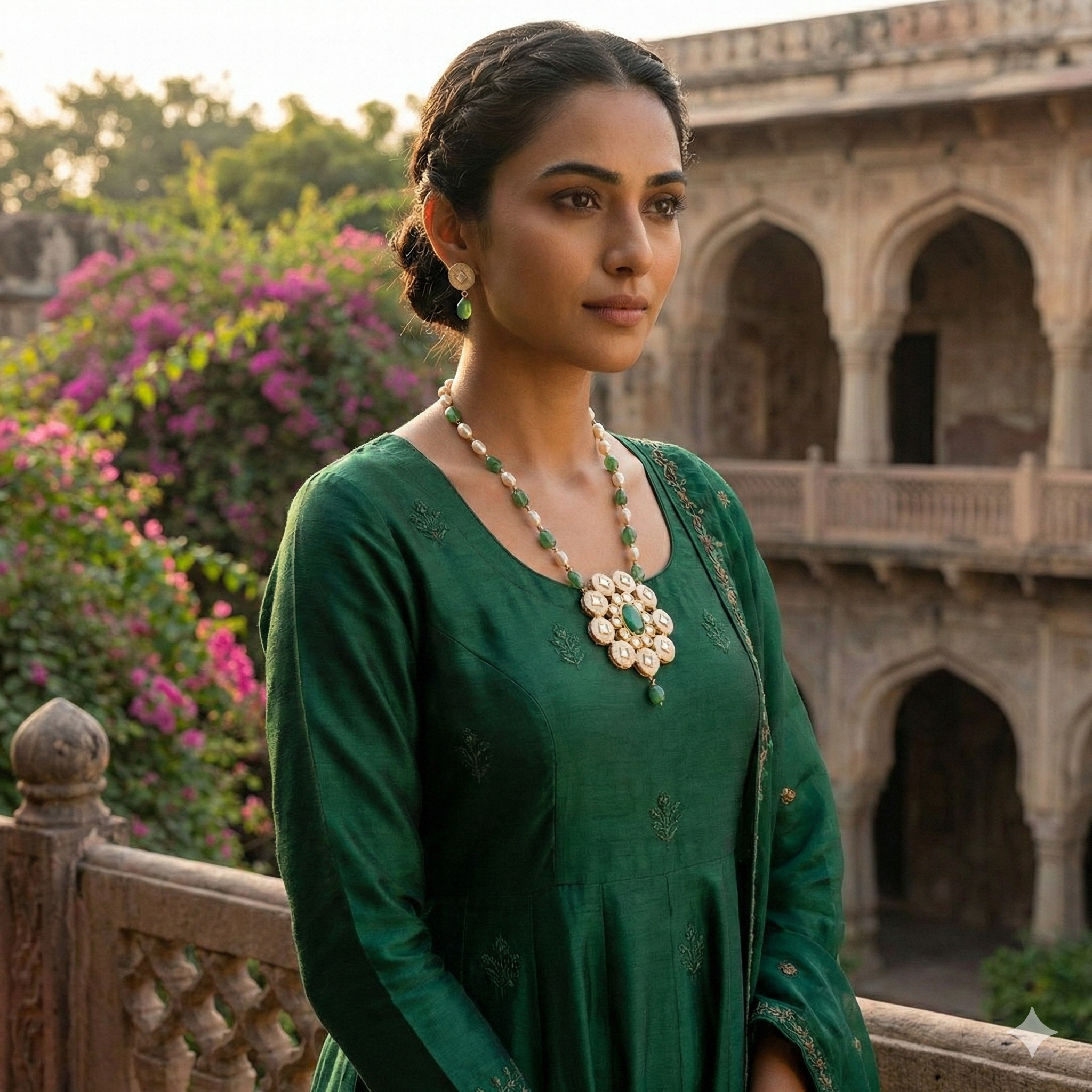 Emerald Pearl Kundan Statement Necklace Set