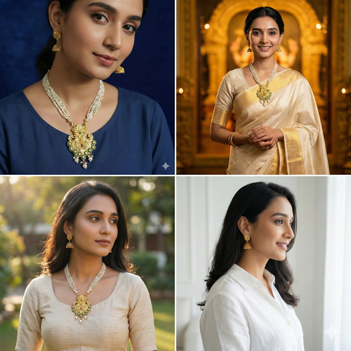 Classic Gold Kundan Pearl Temple Necklace Set