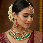 Gold Red Green Kundan Pearl Choker Set