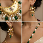 Royal Green Pearl Temple Necklace Set