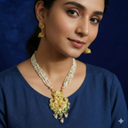 Classic Gold Kundan Pearl Temple Necklace Set